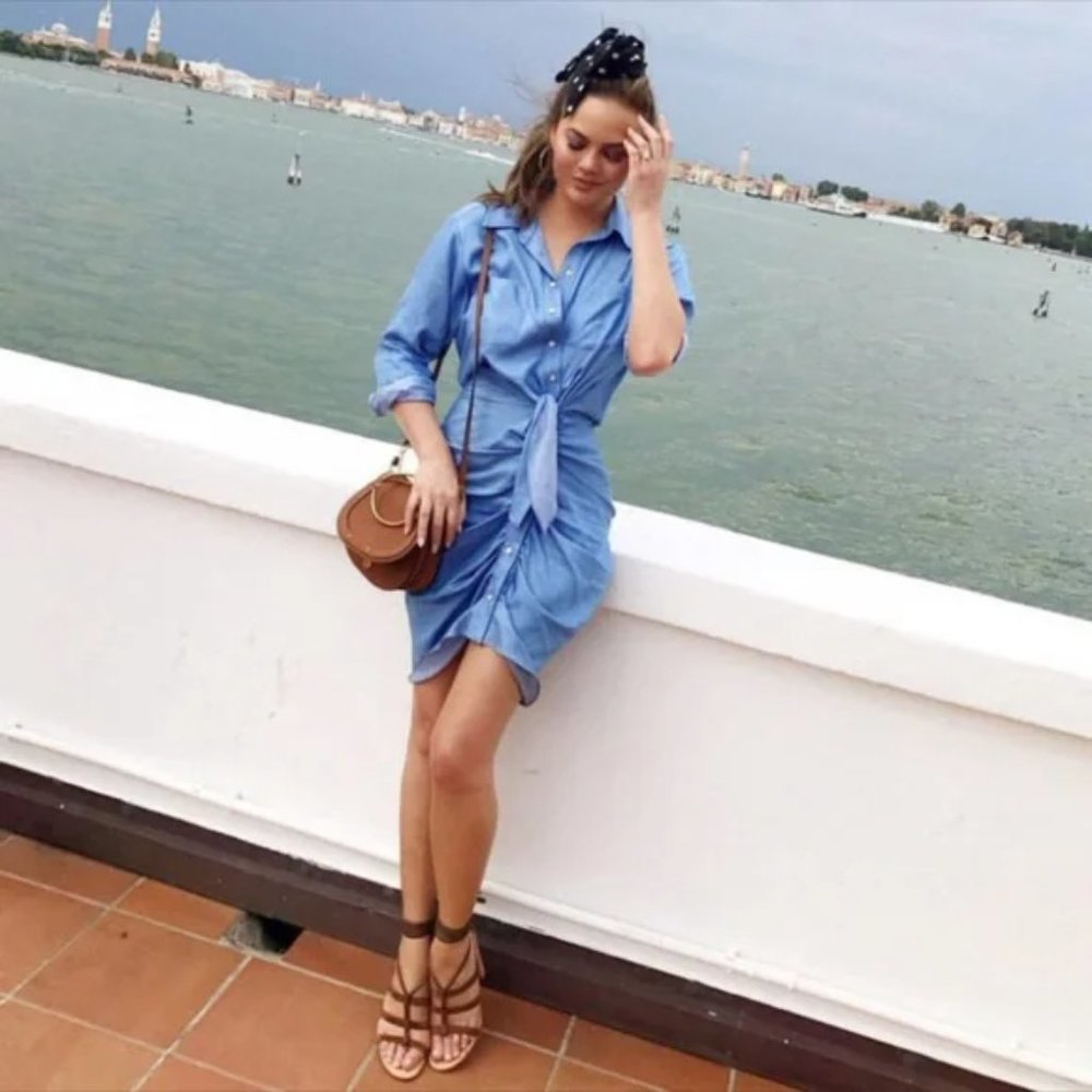 Veronica Beard Light Blue Button-Front Mini Shirt Dress